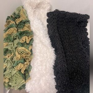 Bundle of Three Scarves in Green, White, and Black